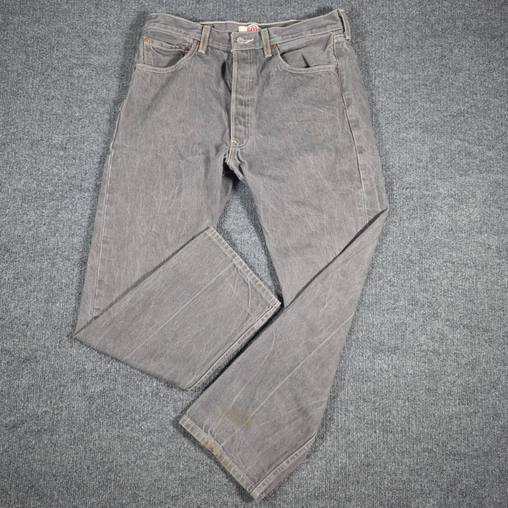 Levis 501 Original Straight Leg Gray Denim Jeans Mens 34x30 Button Fly 501-0651